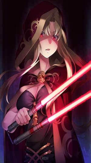 Ereshkigal from Fate/Grand Order with two lightsabers