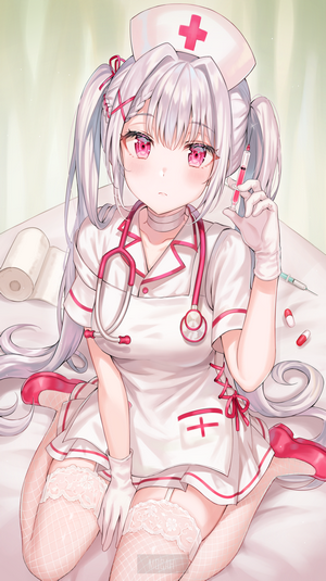 Anime nurse girl with syringe and stethoscope