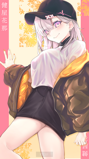 Anime girl with pink hair and black cap