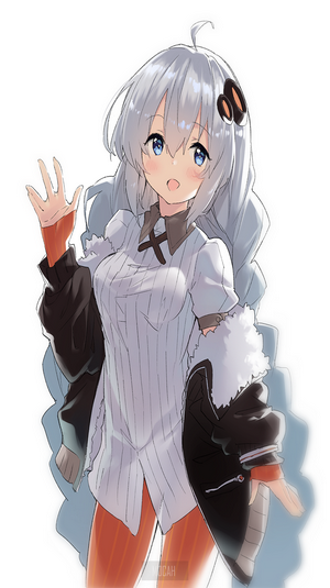 Anime girl with white hair waving