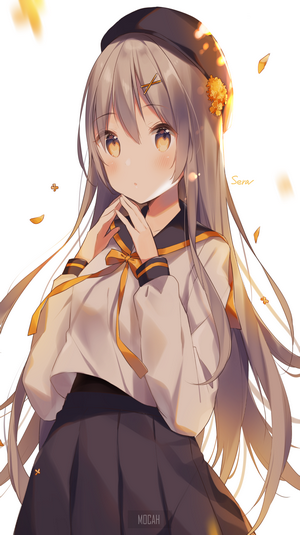 Anime girl with long gray hair and beret