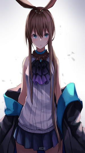 Amiya from Arknights with brown hair and bunny ears
