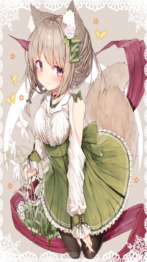 Anime girl with fox ears and tail