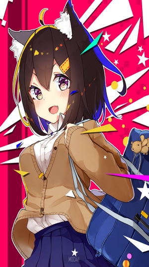 Anime girl with cat ears and school uniform