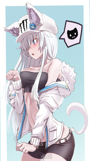 Anime girl with white hair and cat ears