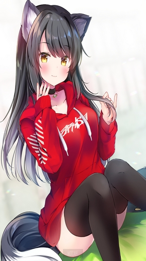 Charming Nekomimi Girl in Red Hoodie