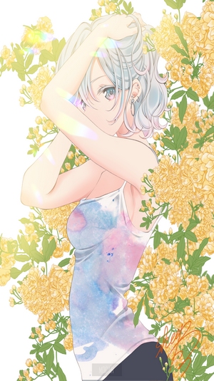 Anime girl with white hair and yellow flowers