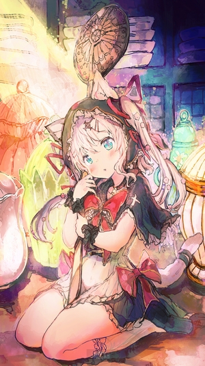 Anime girl with cat ears and a red bow