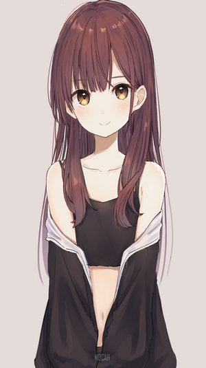 Anime Girl with Brown Hair in Casual Outfit