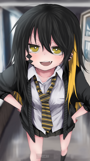 Anime girl with black and yellow hair