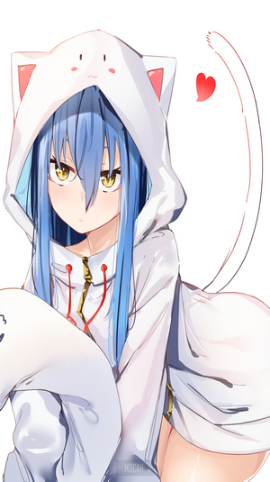 Rimuru Tempest from That Time I Got Reincarnated as a Slime wearing a cat hoodie