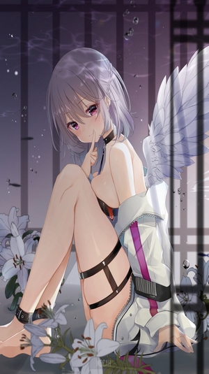 Anime girl with wings and lilies