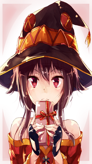 Megumin from Kono Subarashii Sekai ni Shukufuku wo! holding a gift