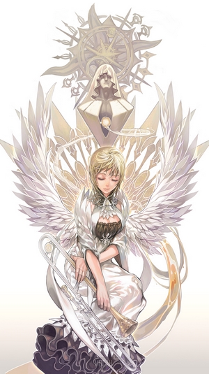 Aoin with wings and a trombone