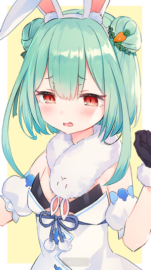 Anime girl with bunny ears and carrot accessory
