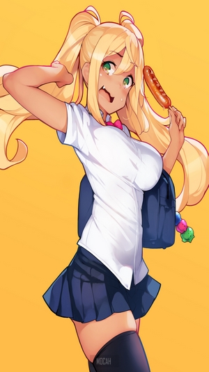 Hibiki Sakura from Dumbbell Nan Kilo Moteru? eating a sausage
