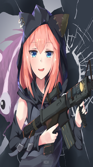 Anime Girl with Pink Hair Holding Rifle