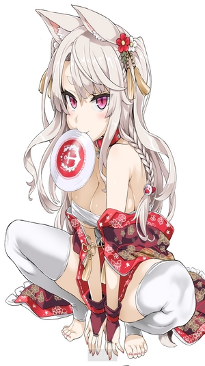 Anime girl with fox ears and red kimono