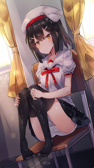 Anime Girl Sitting on Chair in School Outfit