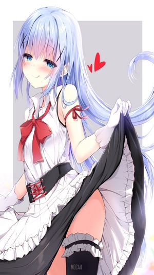 Anime girl with blue hair in maid outfit