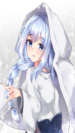 Anime girl with blue hair and white cloak