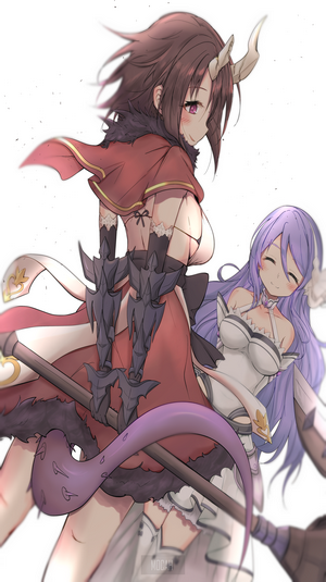 Anime girls with horns and purple hair