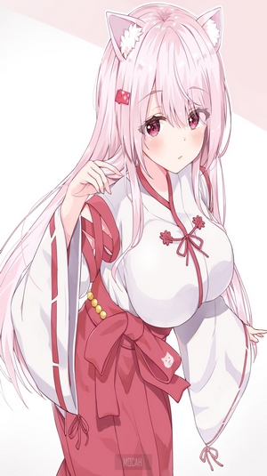 Anime girl with pink hair and cat ears