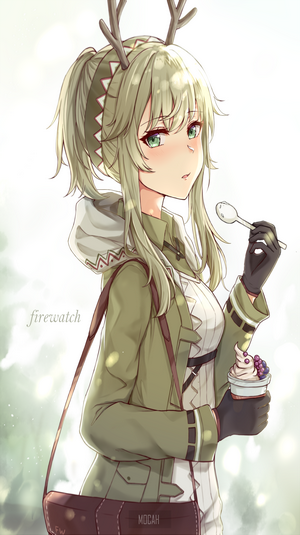 Anime girl with antlers eating ice cream