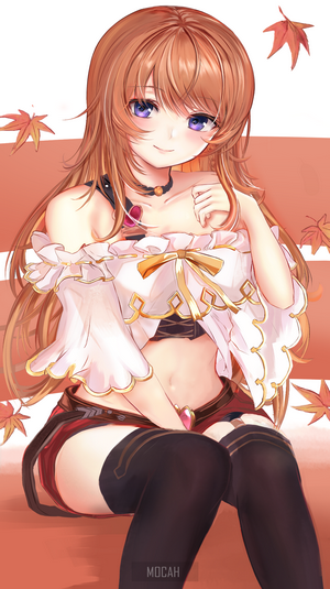 Anime girl with long brown hair and purple eyes