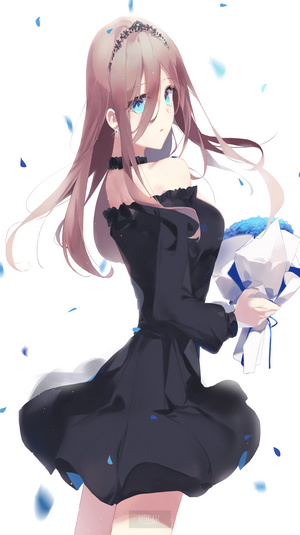 Anime girl with blue flowers