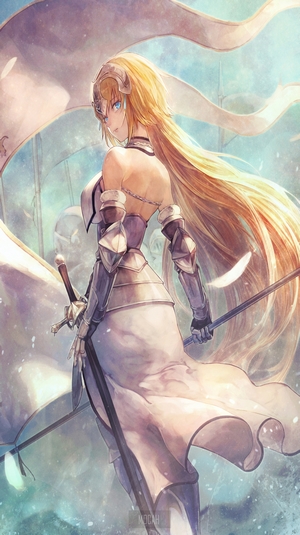 Jeanne d'Arc from Fate/Apocrypha with sword and white dress