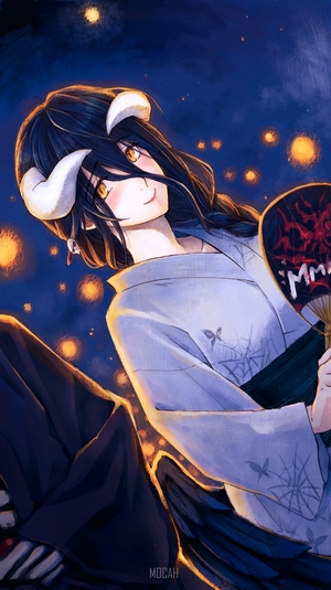 Albedo from Overlord holding a fan