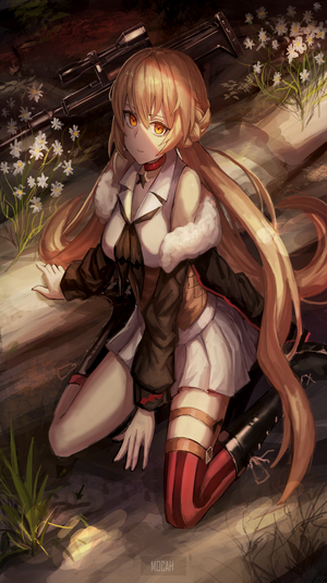 Anime girl with rifle in forest