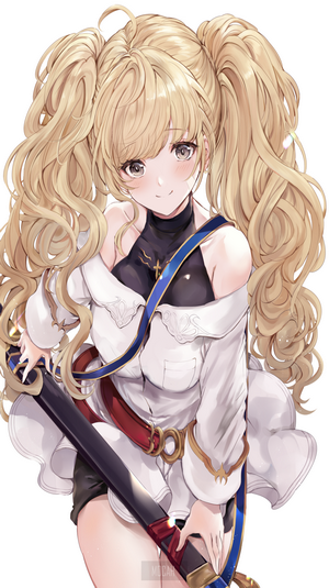 Anime girl with blonde pigtails holding a sword