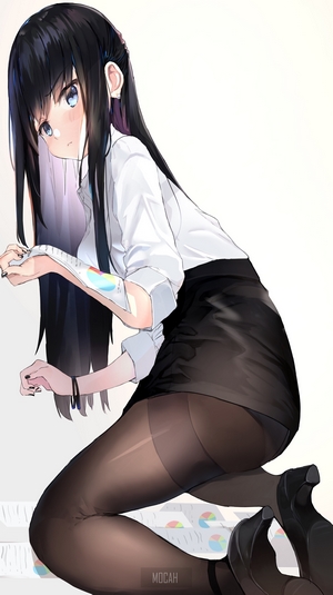 Anime girl in white shirt and black skirt