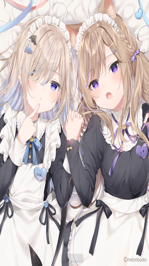 Two anime girls in maid outfits lying down