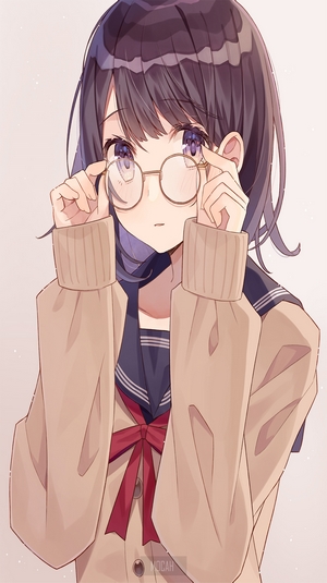 Anime girl with glasses and school uniform