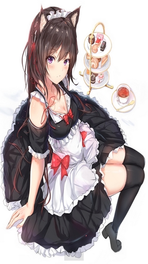 Anime girl in maid outfit with cat ears