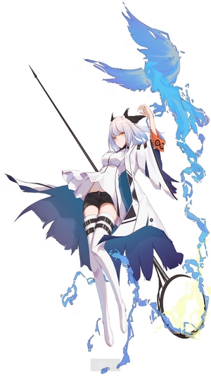 Ptilopsis from Arknights with a blue bird
