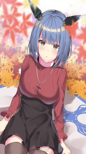 Gascogne from Azur Lane with blue hair and cross necklace