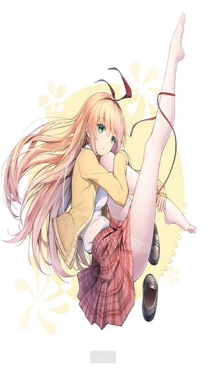Anime girl with long blonde hair and green eyes