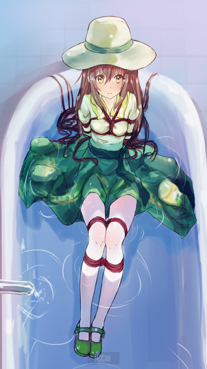 Anime girl in bathtub with ropes