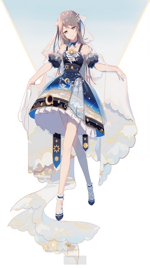 Anime girl in a starry night dress with veil