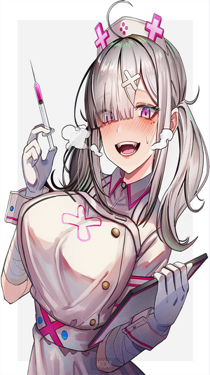 Anime nurse girl with syringe and clipboard