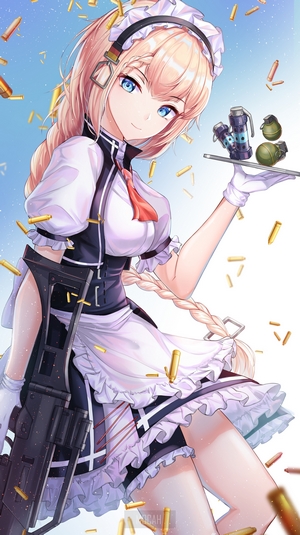 Anime girl in maid outfit holding grenades from Girls Frontline