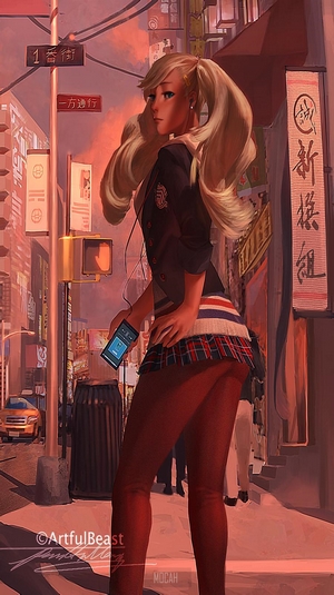 Ann Takamaki from Persona 5 in a city street