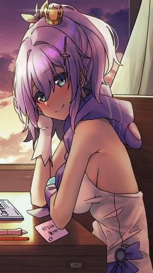 Javelin from Azur Lane at a desk
