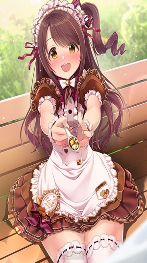 Anime girl in maid outfit offering food
