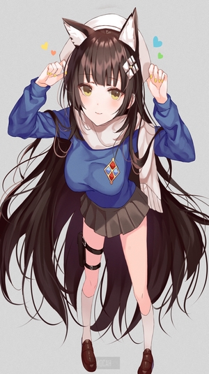 Anime girl with cat ears and long brown hair