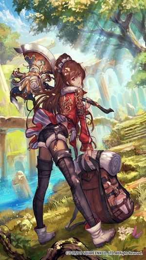 Anime Girl with Ornate Axe in Sunlit Forest